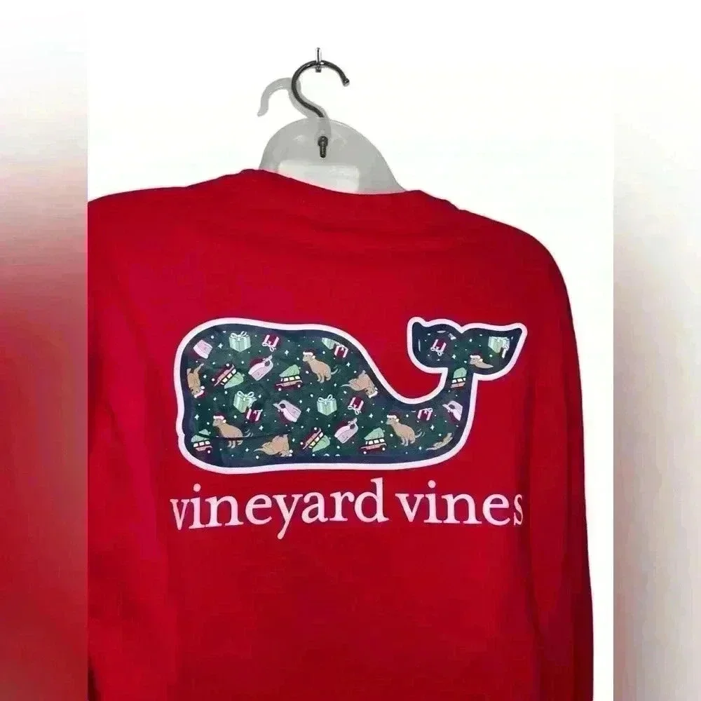 Vinyard Vines Men’s Christmas Tee Long Sleeve Red Shirt Size M